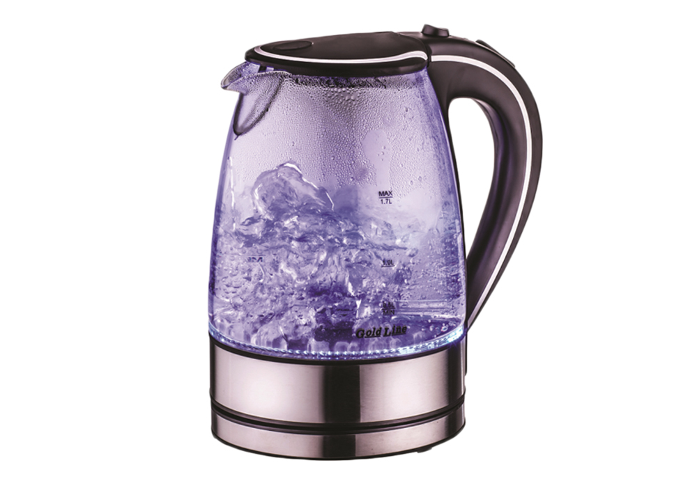 קומקום זכוכית שחור ניקל גולד ליין